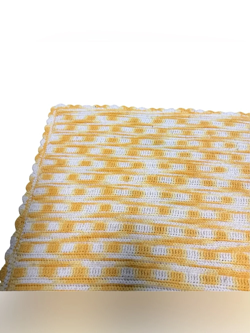 Vintage Crochet Knit Afghan Blanket Handmade Granny Yellow White 67”x44”